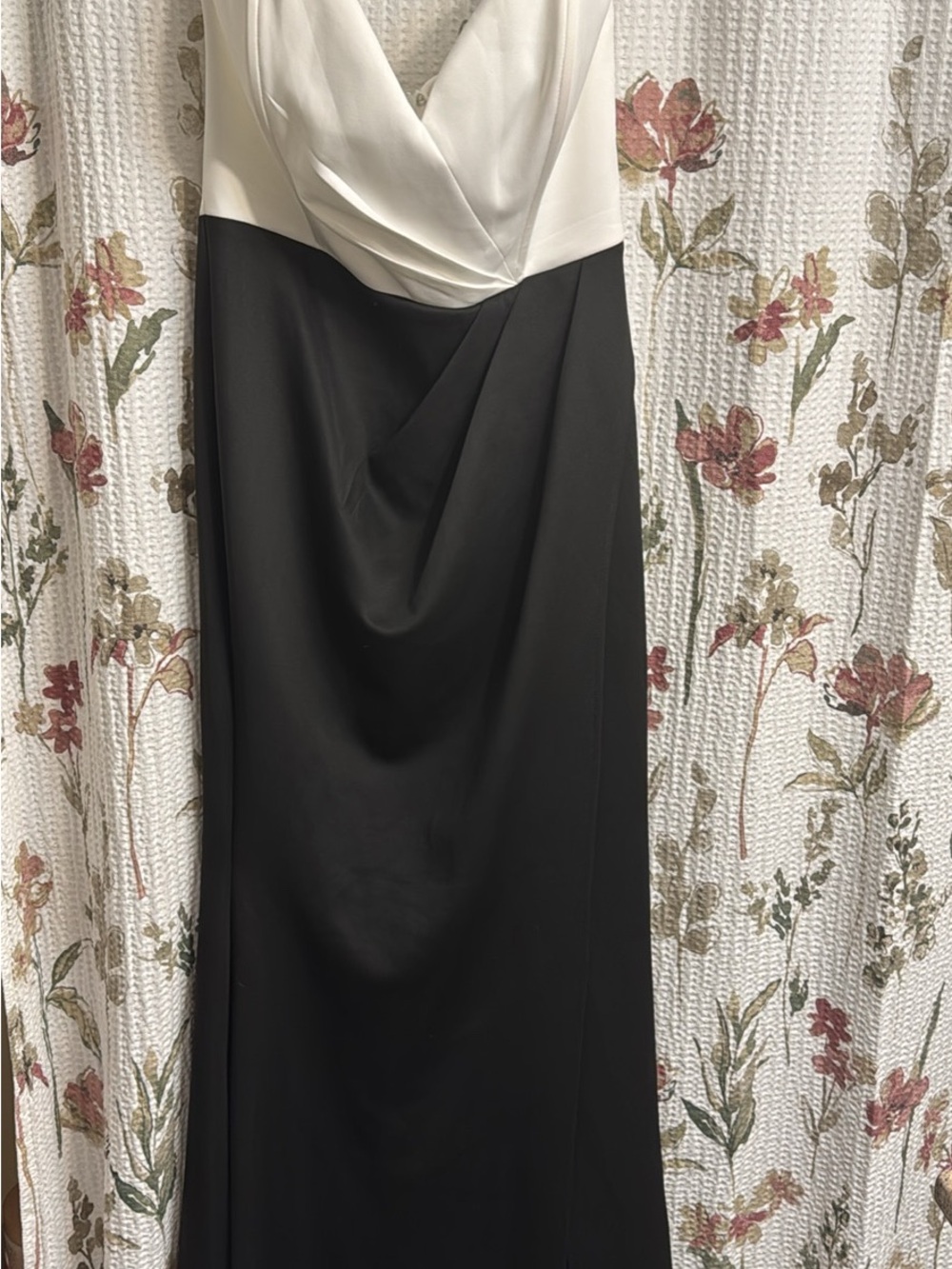 White and Black Two-Tone Draped Waist Maxi Skirt